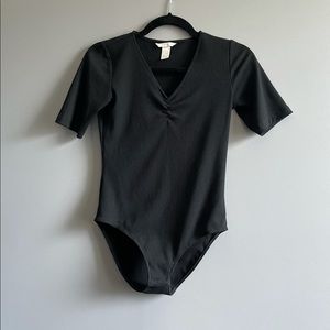 H&M Black Short Sleeve V Neck Bodysuit Sz S